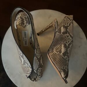 Jimmy Choo Snakeskin Peep Toe Python Heels, Gray, Animal Print, Size: 37EU NWOT